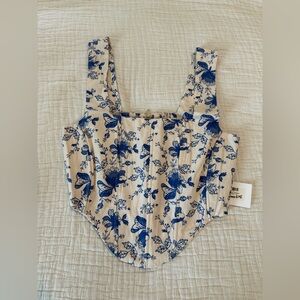 TLP Floral Blue and Cream Women's Corset Top NWOT 2391